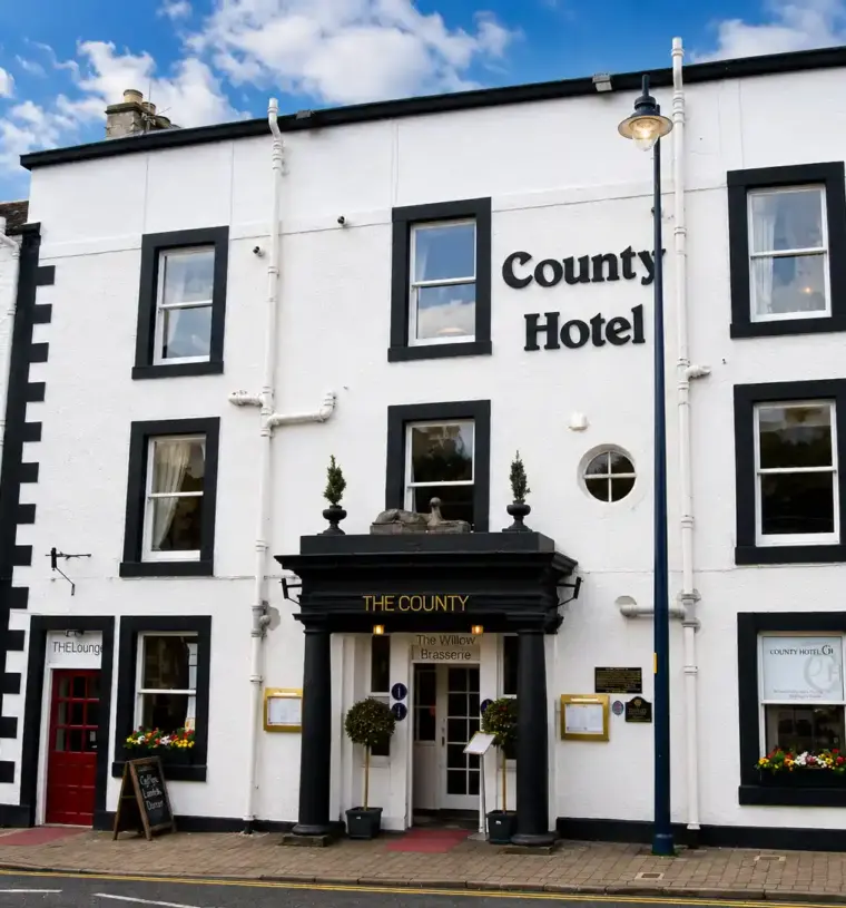 The County Hotel facade on a sunny day